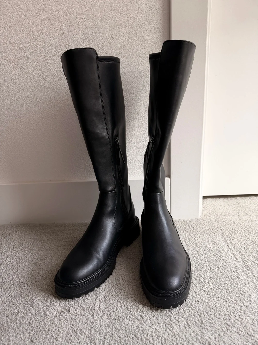 ZARA Black Knee High Lug Sole Boots (EUR 37)